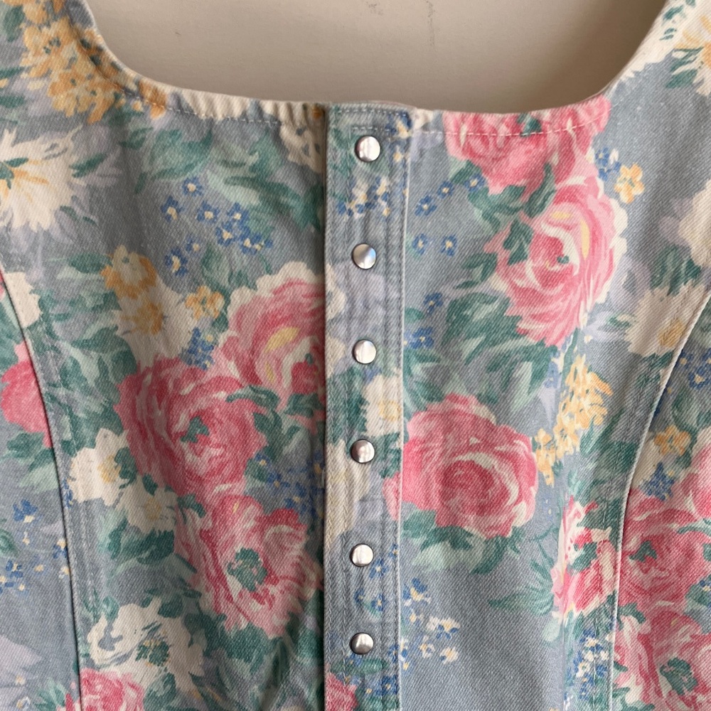 SÉZANE ADRIA Floral Sleeveless Dress w/ Pockets Cotton Denim Past Season Size 4 - Picture 2 of 9